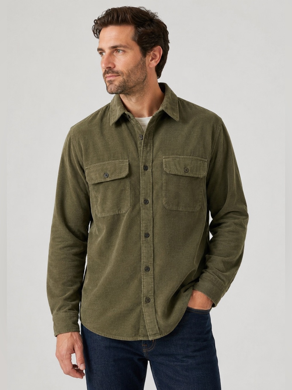 L.L.Bean Signature Wool Blend Corduroy Overshirt Men’s Small Olive